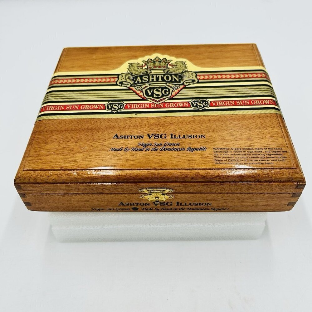 Ashton VSG Illusion Virgin Sun Grown Empty Wooden Cigar Box 8.5" x 7" x 2"